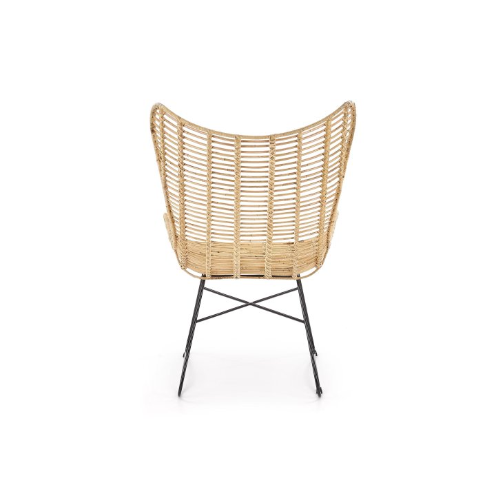 Rattanowy Fotel do salonu, boho, skandynawski, na czarnym stelażu, rattan naturalny