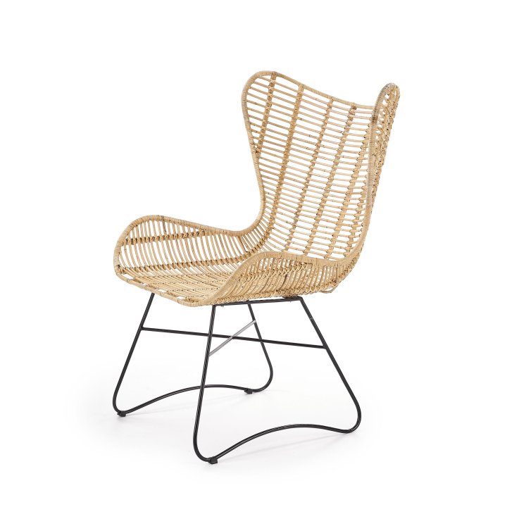 Rattanowy Fotel do salonu, boho, skandynawski, na czarnym stelażu, rattan naturalny