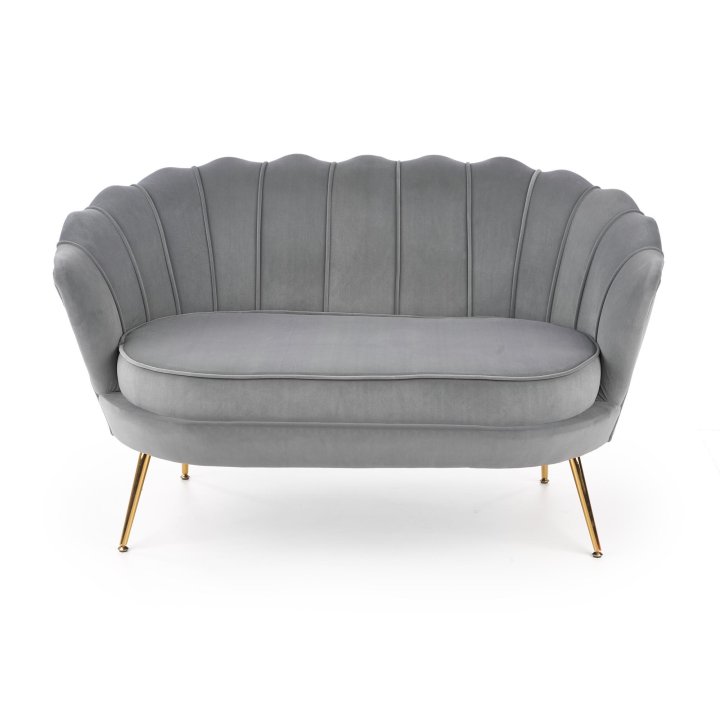 Fotel do salonu, glamour, w kształcie muszli, popielaty ze złotymi nóżkami, tkanina velvet, rozmiar XL