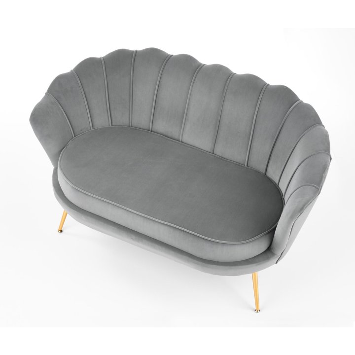 Fotel do salonu, glamour, w kształcie muszli, popielaty ze złotymi nóżkami, tkanina velvet, rozmiar XL