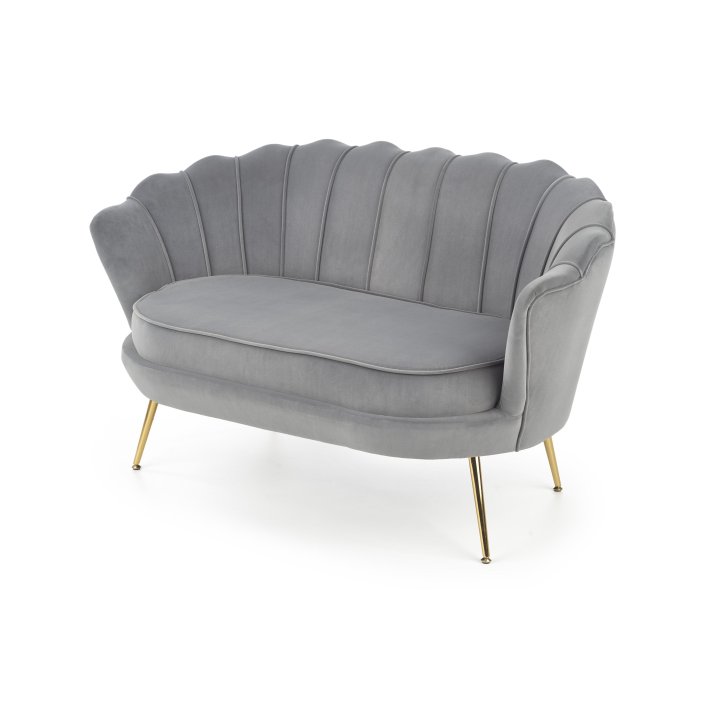 Fotel do salonu, glamour, w kształcie muszli, popielaty ze złotymi nóżkami, tkanina velvet, rozmiar XL