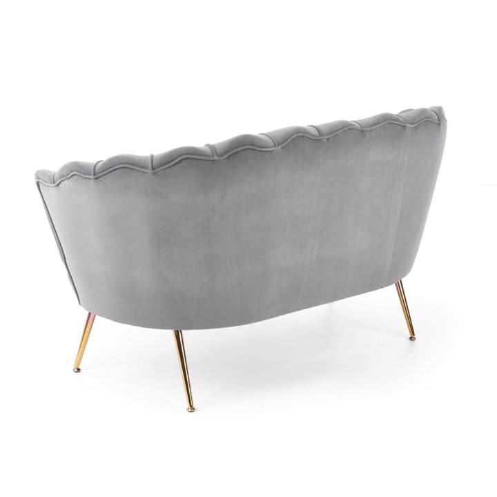 Fotel do salonu, glamour, w kształcie muszli, popielaty ze złotymi nóżkami, tkanina velvet, rozmiar XL