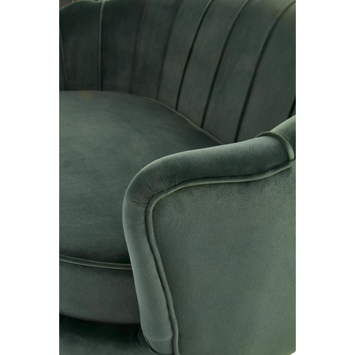 Fotel do salonu, glamour, w kształcie muszli, ciemny zielony ze złotymi nóżkami, tkanina velvet, rozmiar XL