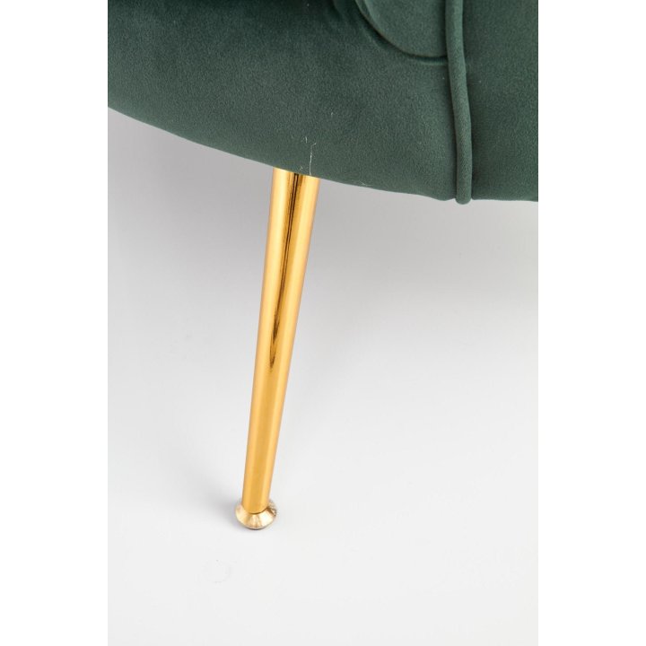 Fotel do salonu, glamour, w kształcie muszli, ciemny zielony ze złotymi nóżkami, tkanina velvet, rozmiar XL