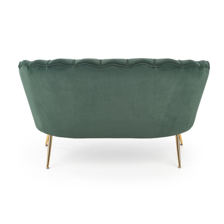 Fotel do salonu, glamour, w kształcie muszli, ciemny zielony ze złotymi nóżkami, tkanina velvet, rozmiar XL