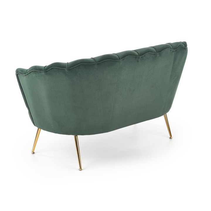 Fotel do salonu, glamour, w kształcie muszli, ciemny zielony ze złotymi nóżkami, tkanina velvet, rozmiar XL