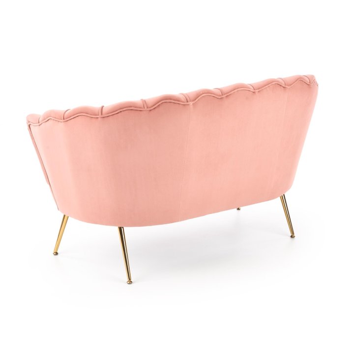 Fotel do salonu, glamour, w kształcie muszli, jasny różowy ze złotymi nóżkami, tkanina velvet, rozmiar XL