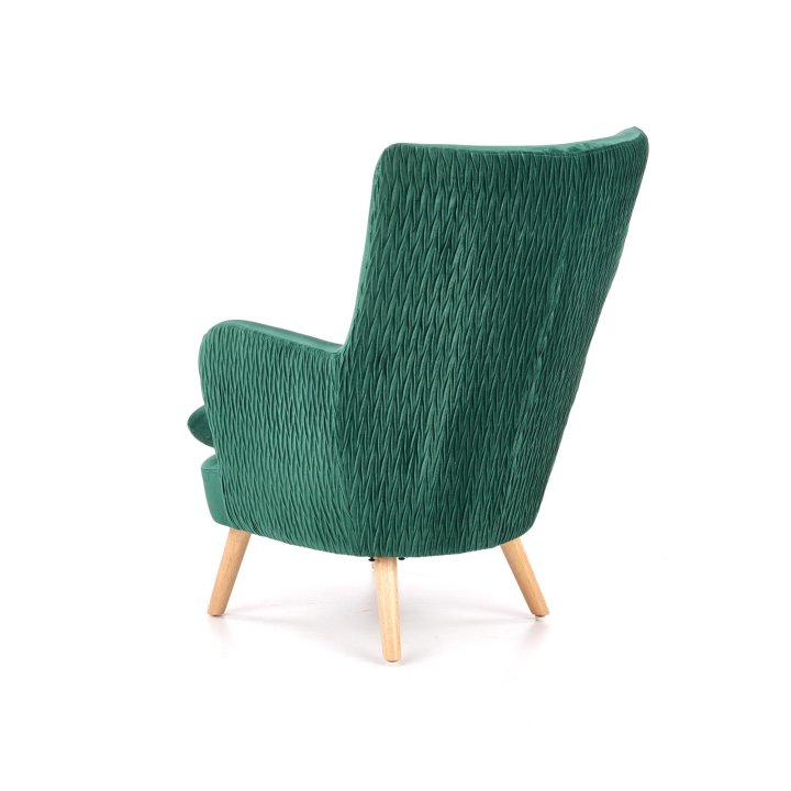 Fotel do salonu klasyczny, kolor ciemny zielony, nóżki drewniane naturalne