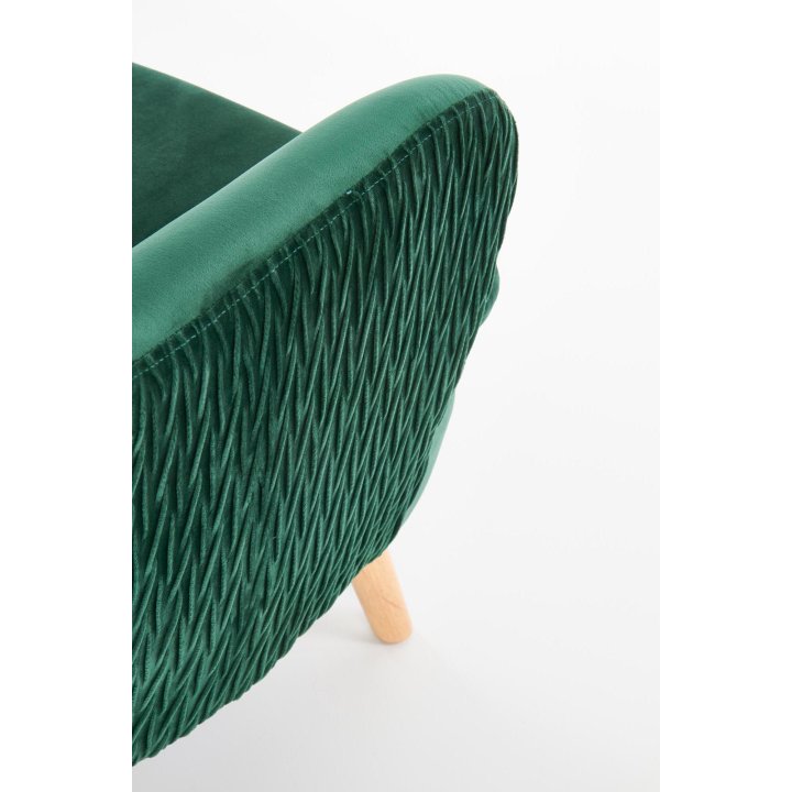 Fotel do salonu klasyczny, kolor ciemny zielony, nóżki drewniane naturalne