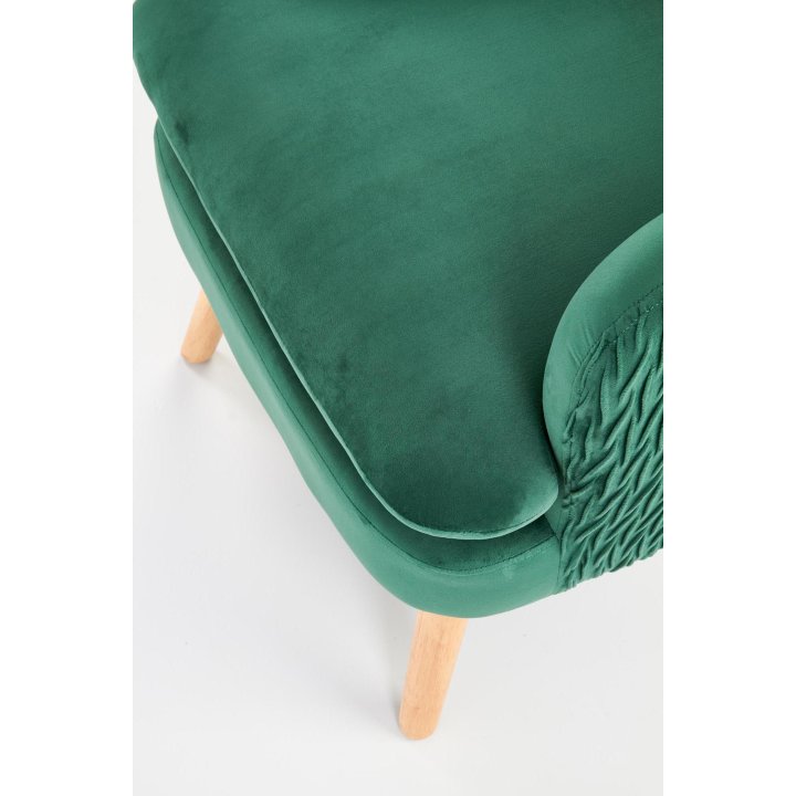Fotel do salonu klasyczny, kolor ciemny zielony, nóżki drewniane naturalne