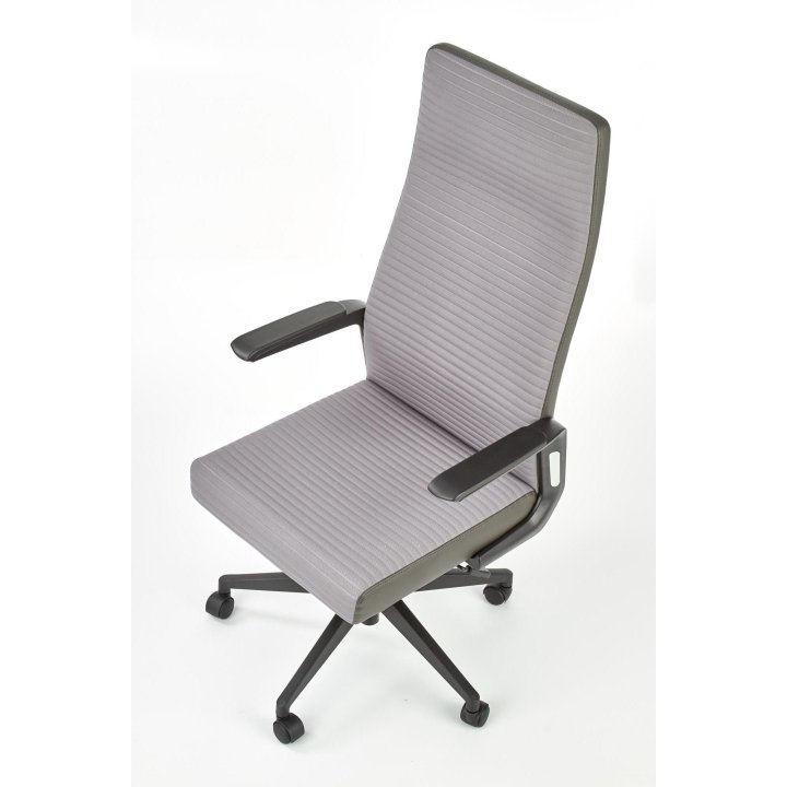 Fotel do biurka, kolor popielaty, z czarną obrotową podstawą na kółkach