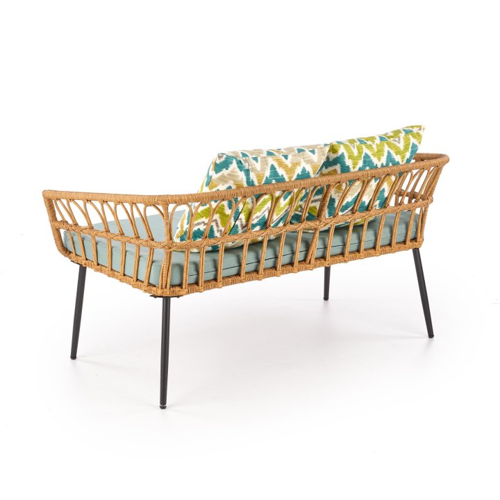 Dwuosobowa ławka w kolorze popielatym i naturalnym, rattan syntetyczny