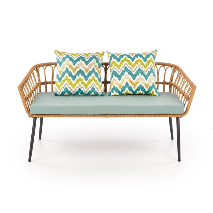 Dwuosobowa ławka w kolorze popielatym i naturalnym, rattan syntetyczny