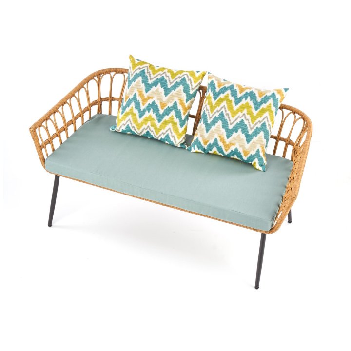 Dwuosobowa ławka w kolorze popielatym i naturalnym, rattan syntetyczny