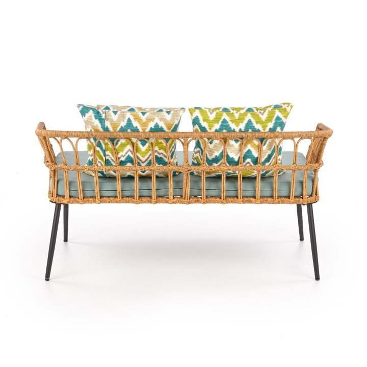 Dwuosobowa ławka w kolorze popielatym i naturalnym, rattan syntetyczny