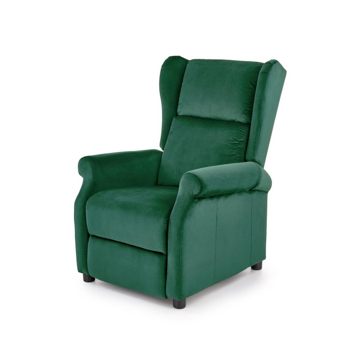 Fotel do salonu klasyczny, rozkładany, funkcja relax, ciemny zielony, tkanina velvet