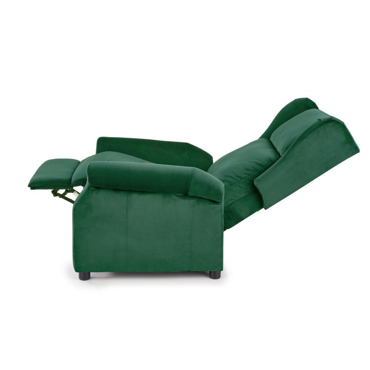 Fotel do salonu klasyczny, rozkładany, funkcja relax, ciemny zielony, tkanina velvet