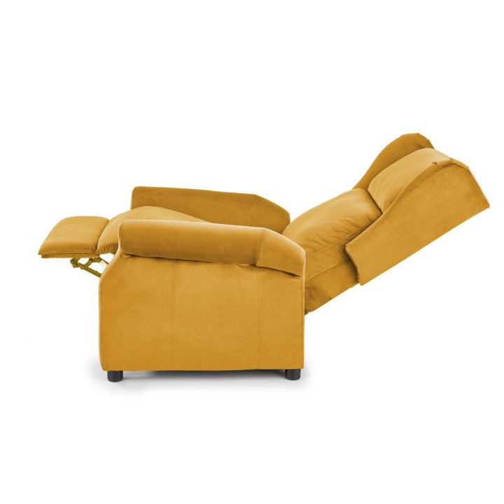 Fotel do salonu klasyczny, rozkładany, funkcja relax, musztardowy, tkanina velvet