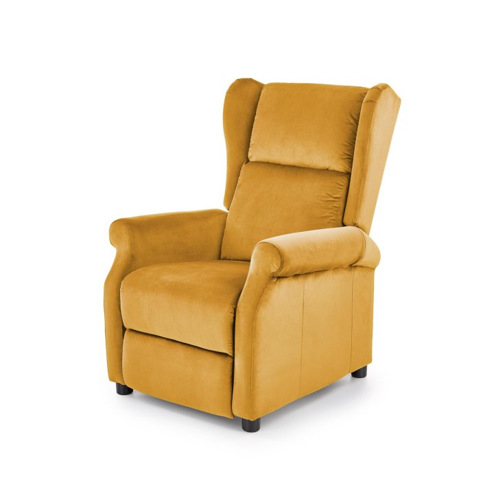 Fotel do salonu klasyczny, rozkładany, funkcja relax, musztardowy, tkanina velvet