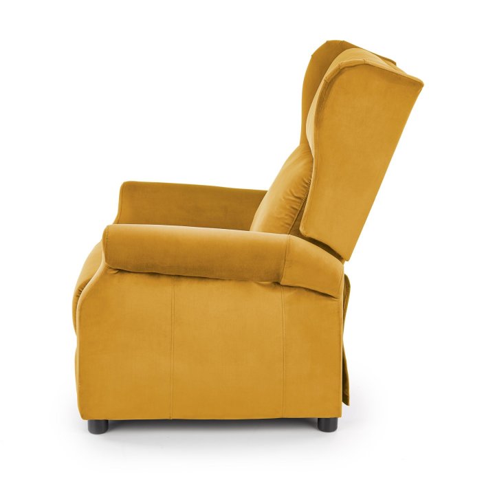 Fotel do salonu klasyczny, rozkładany, funkcja relax, musztardowy, tkanina velvet