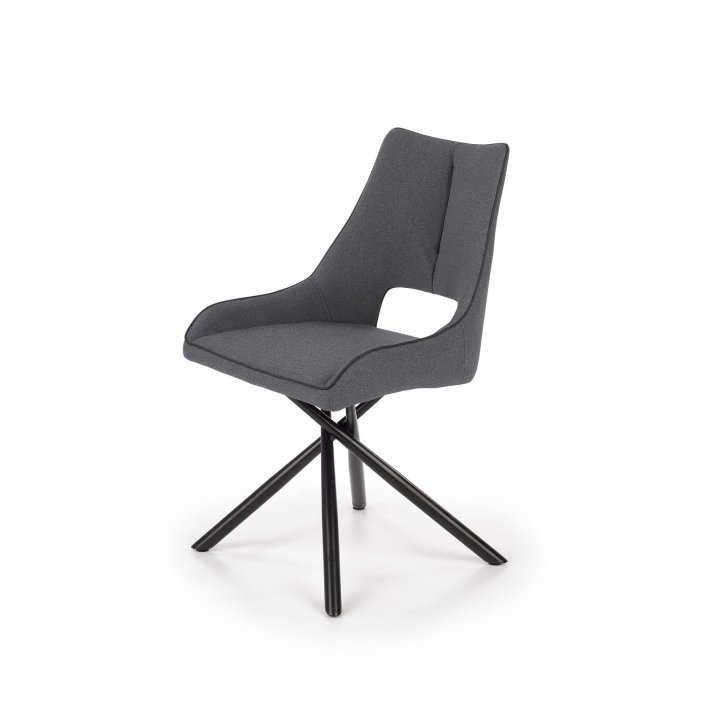 Krzesło do salonu z designerską podstawą i popieltą tapicerką