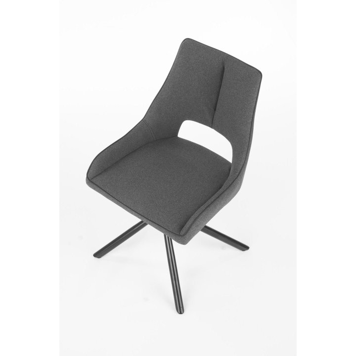 Krzesło do salonu z designerską podstawą i popieltą tapicerką