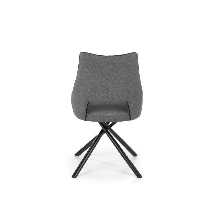Krzesło do salonu z designerską podstawą i popieltą tapicerką