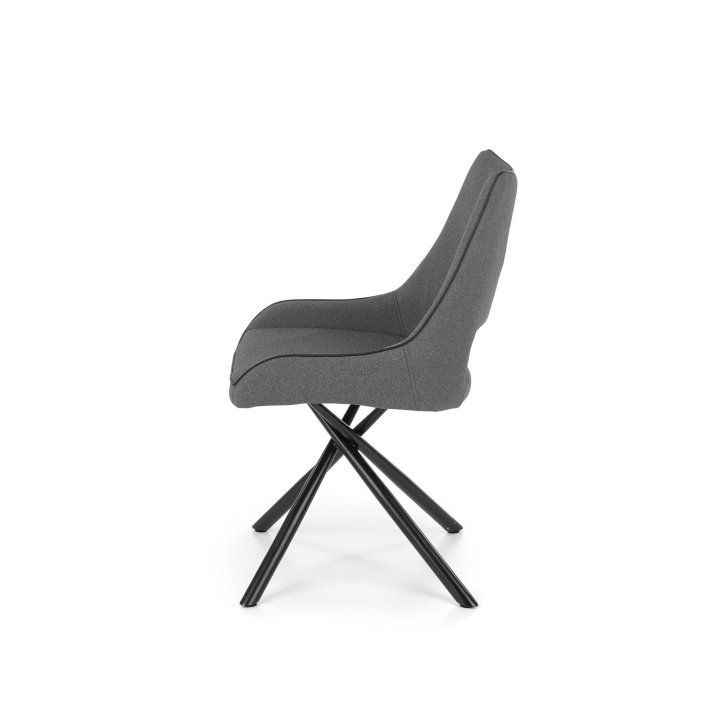 Krzesło do salonu z designerską podstawą i popieltą tapicerką