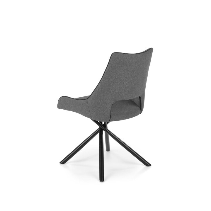 Krzesło do salonu z designerską podstawą i popieltą tapicerką