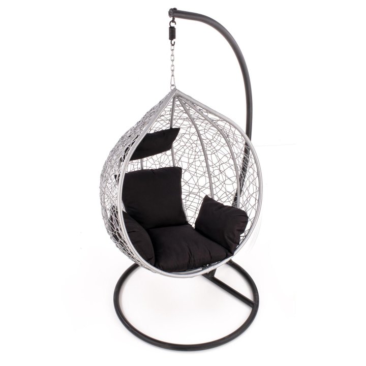 Ogrodowy wiszący fotel, boho, nowoczesny, czarno-popielaty, rattan syntetyczny