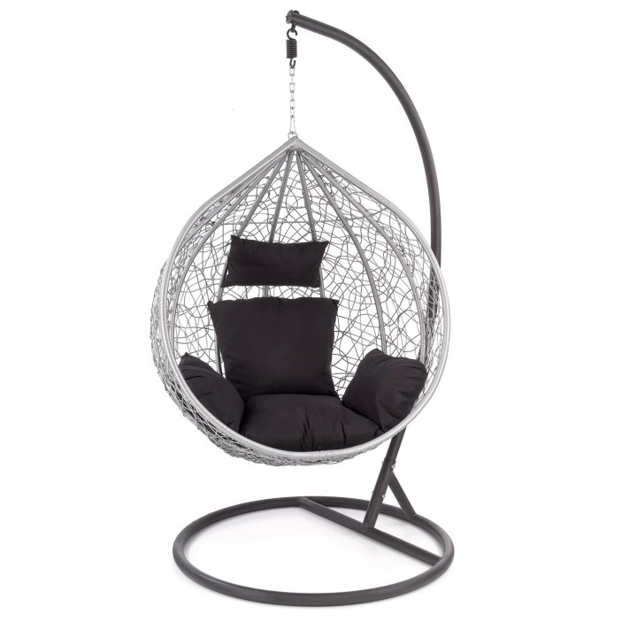 Ogrodowy wiszący fotel, boho, nowoczesny, czarno-popielaty, rattan syntetyczny