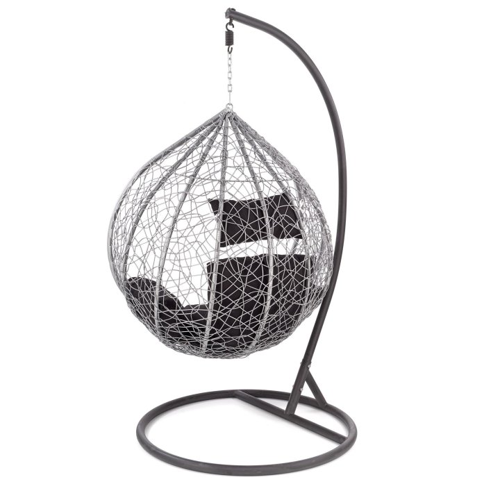 Ogrodowy wiszący fotel, boho, nowoczesny, czarno-popielaty, rattan syntetyczny