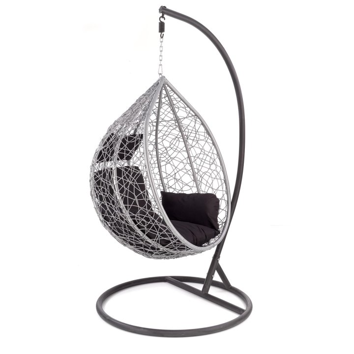 Ogrodowy wiszący fotel, boho, nowoczesny, czarno-popielaty, rattan syntetyczny