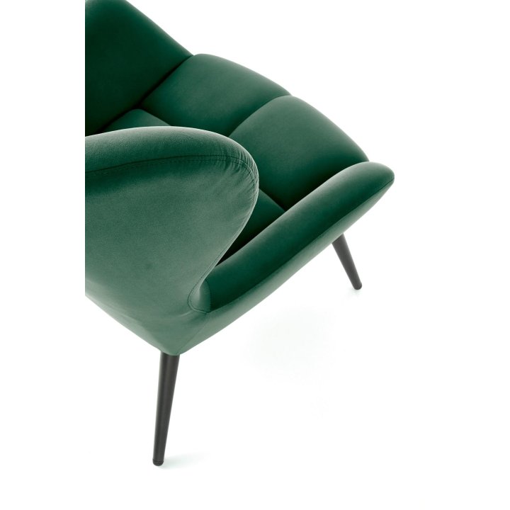 Fotel do salonu nowoczesny, kolor ciemny zielony, nóżki czarny metal