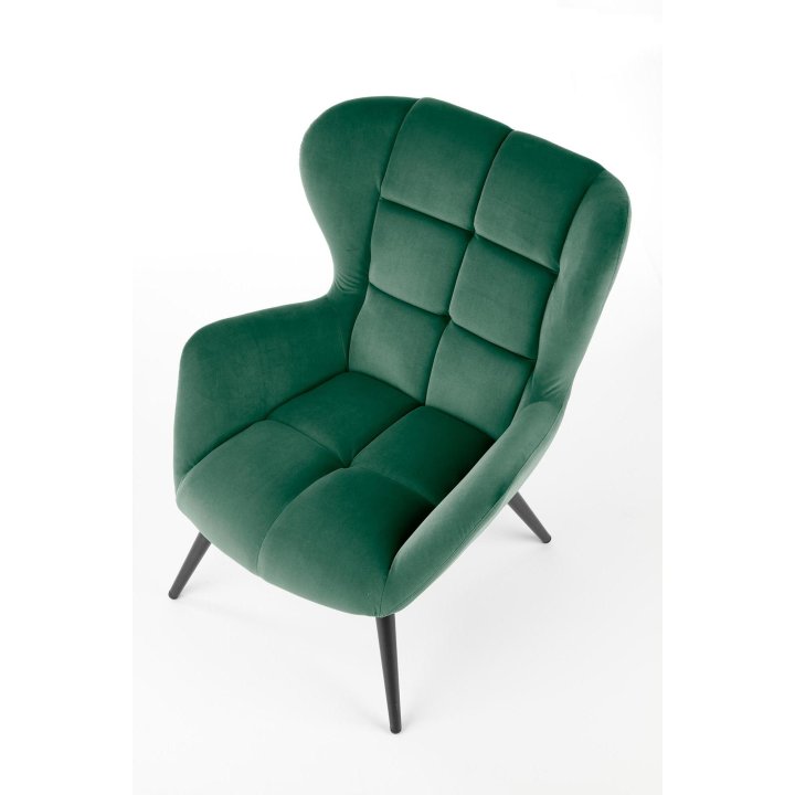 Fotel do salonu nowoczesny, kolor ciemny zielony, nóżki czarny metal