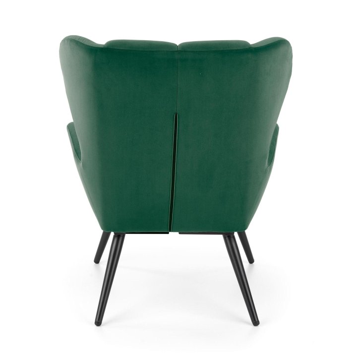 Fotel do salonu nowoczesny, kolor ciemny zielony, nóżki czarny metal