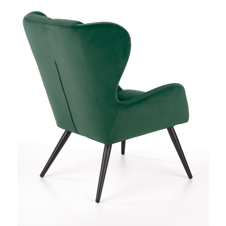 Fotel do salonu nowoczesny, kolor ciemny zielony, nóżki czarny metal