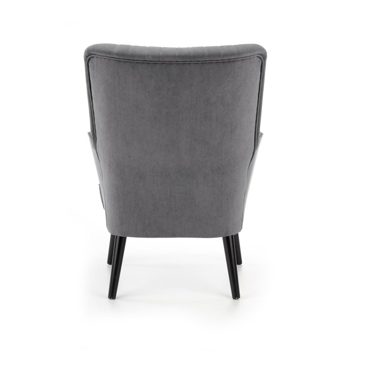Fotel do salonu klasyczny, tkanina velvet, kolor popielaty i nóżki drewniane w kolorze czarnym