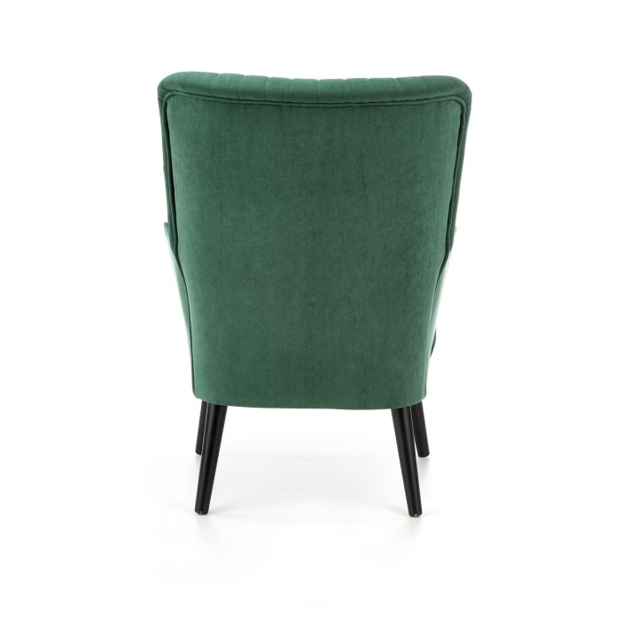 Fotel do salonu klasyczny, tkanina velvet, kolor ciemny zielony i nóżki drewniane w kolorze czarnym