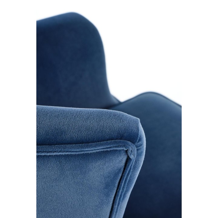 Fotel do salonu klasyczny, kolor granatowy, tkanina velvet, nóżki drewniane czarne