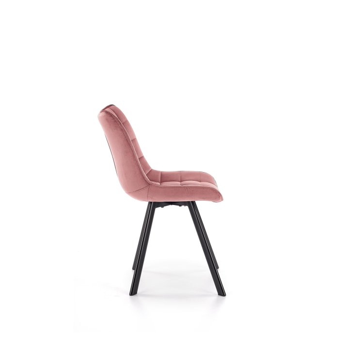 Krzeslo do jadalni różowe pikowane materiałowe z czarnymi prostymi nogami