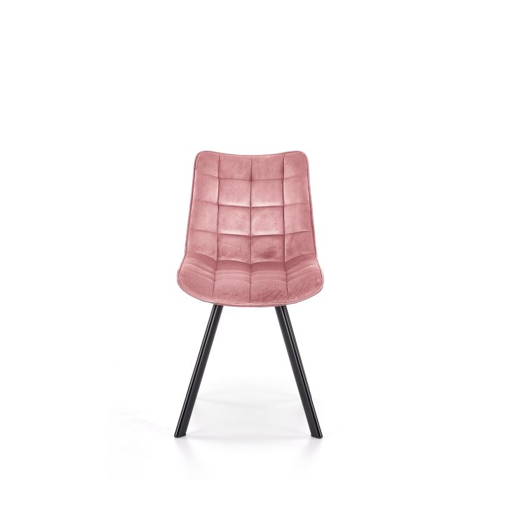 Krzeslo do jadalni różowe pikowane materiałowe z czarnymi prostymi nogami