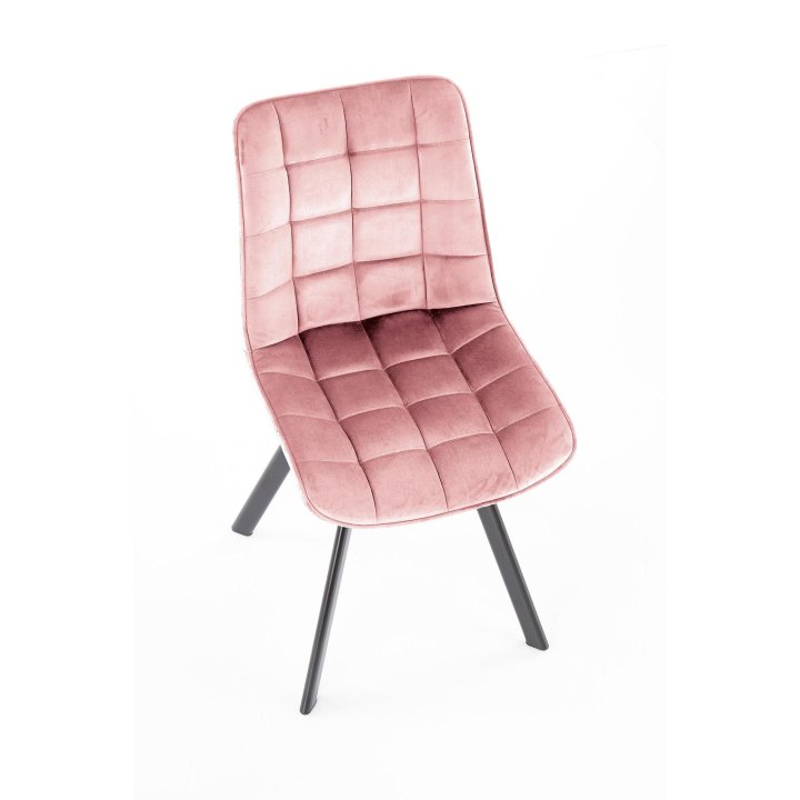 Krzeslo do jadalni różowe pikowane materiałowe z czarnymi prostymi nogami