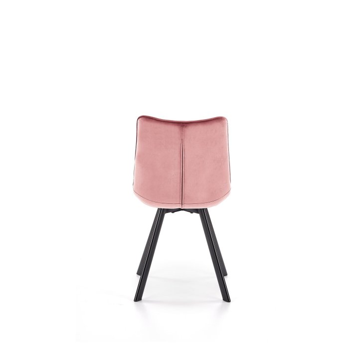 Krzeslo do jadalni różowe pikowane materiałowe z czarnymi prostymi nogami