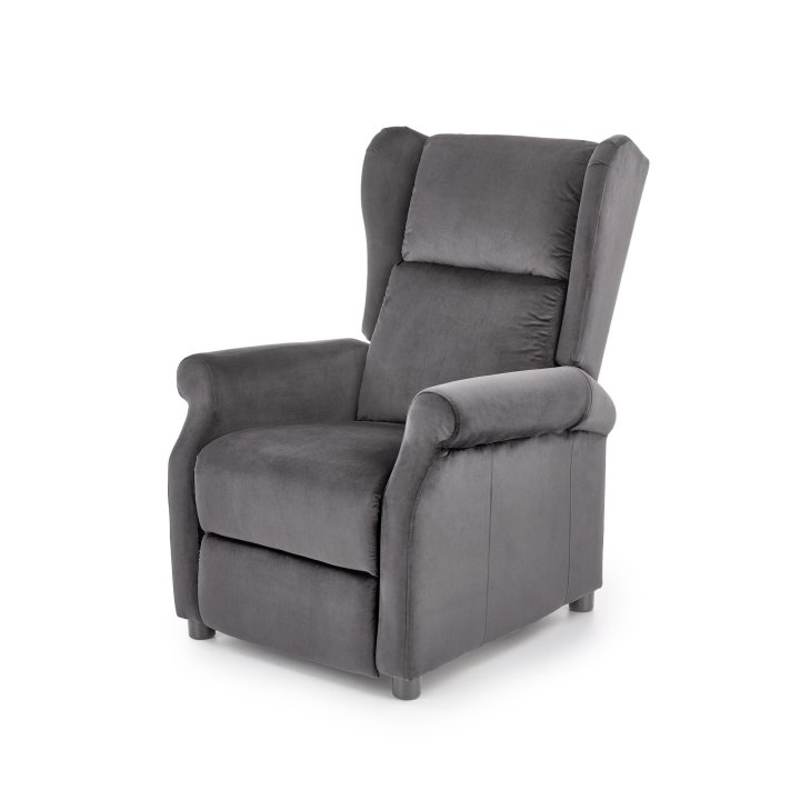 Fotel do salonu klasyczny, rozkładany, funkcja relax, popielaty, tkanina velvet
