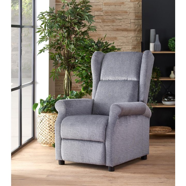 Fotel do salonu klasyczny, rozkładany, masujący, funkcja relax, popielaty, tkanina