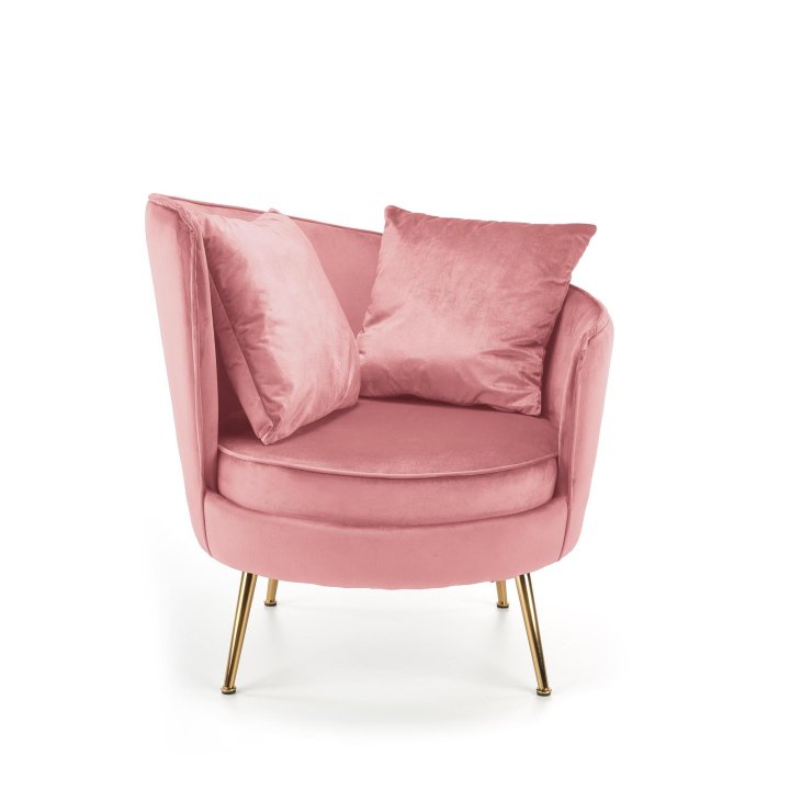 Fotel do salonu, glamour, różowy, złote nóżki, tkanina velvet