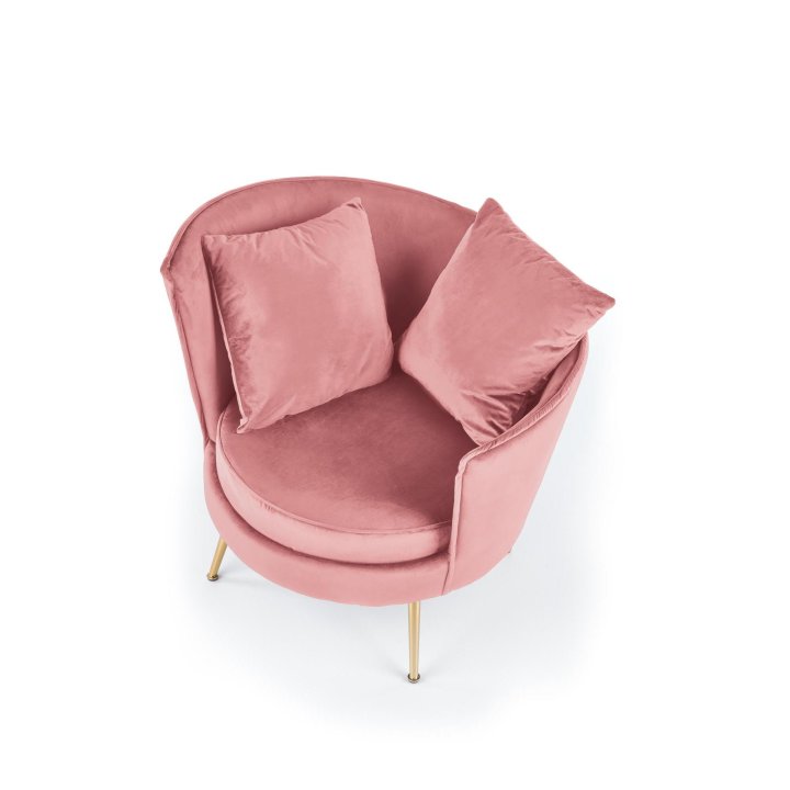 Fotel do salonu, glamour, różowy, złote nóżki, tkanina velvet