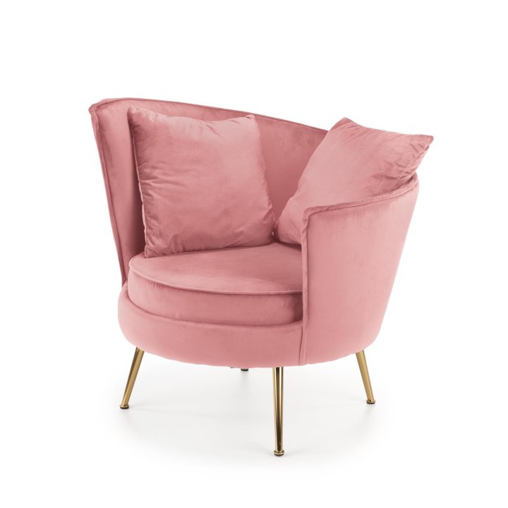 Fotel do salonu, glamour, różowy, złote nóżki, tkanina velvet