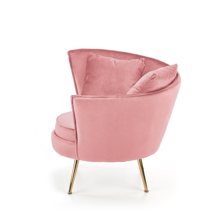 Fotel do salonu, glamour, różowy, złote nóżki, tkanina velvet